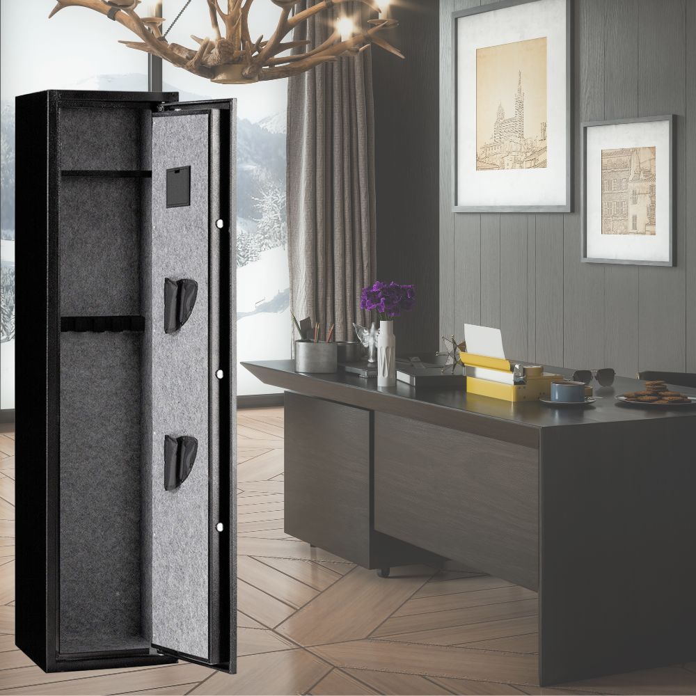 54 Inch Heavy Duty Biometric 5 Gun, Pistol & Long Rifle Security Safe W/ Removeable Shelf For Home & Office (93157284)