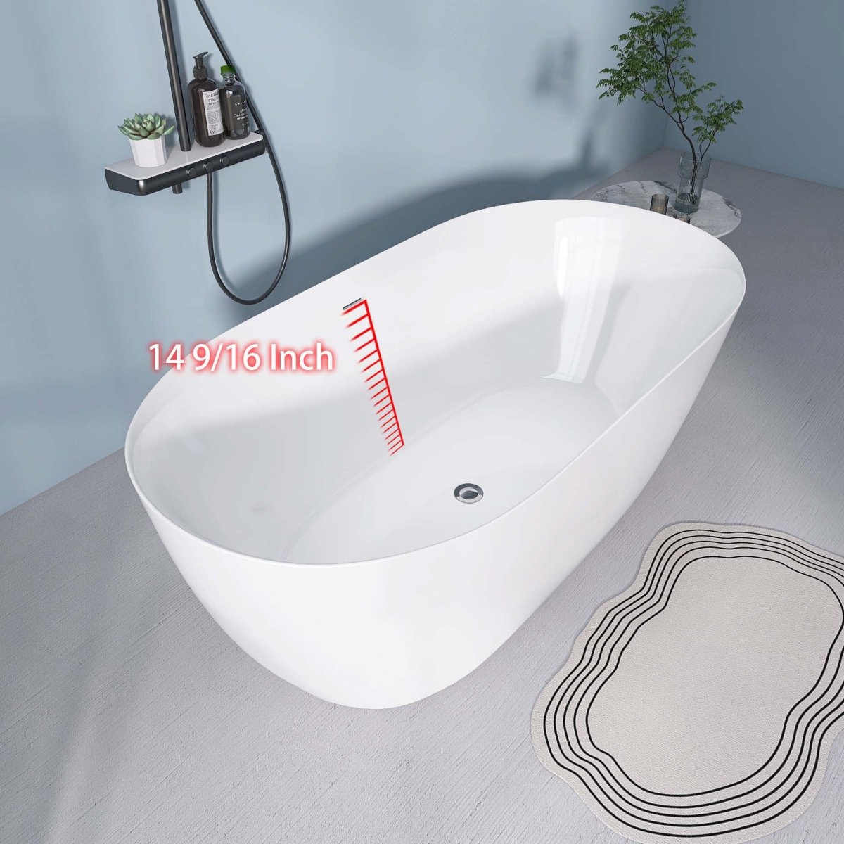 59" Freestanding Acrylic Oval Shape Soaking Tub With Integrated Slotted Overflow (95173864)
