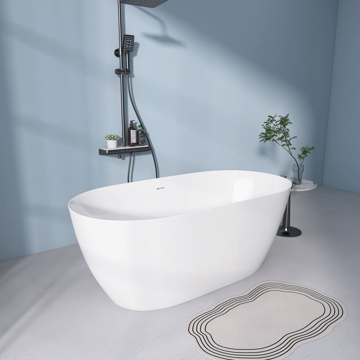 59" Freestanding Acrylic Oval Shape Soaking Tub With Integrated Slotted Overflow (95173864)