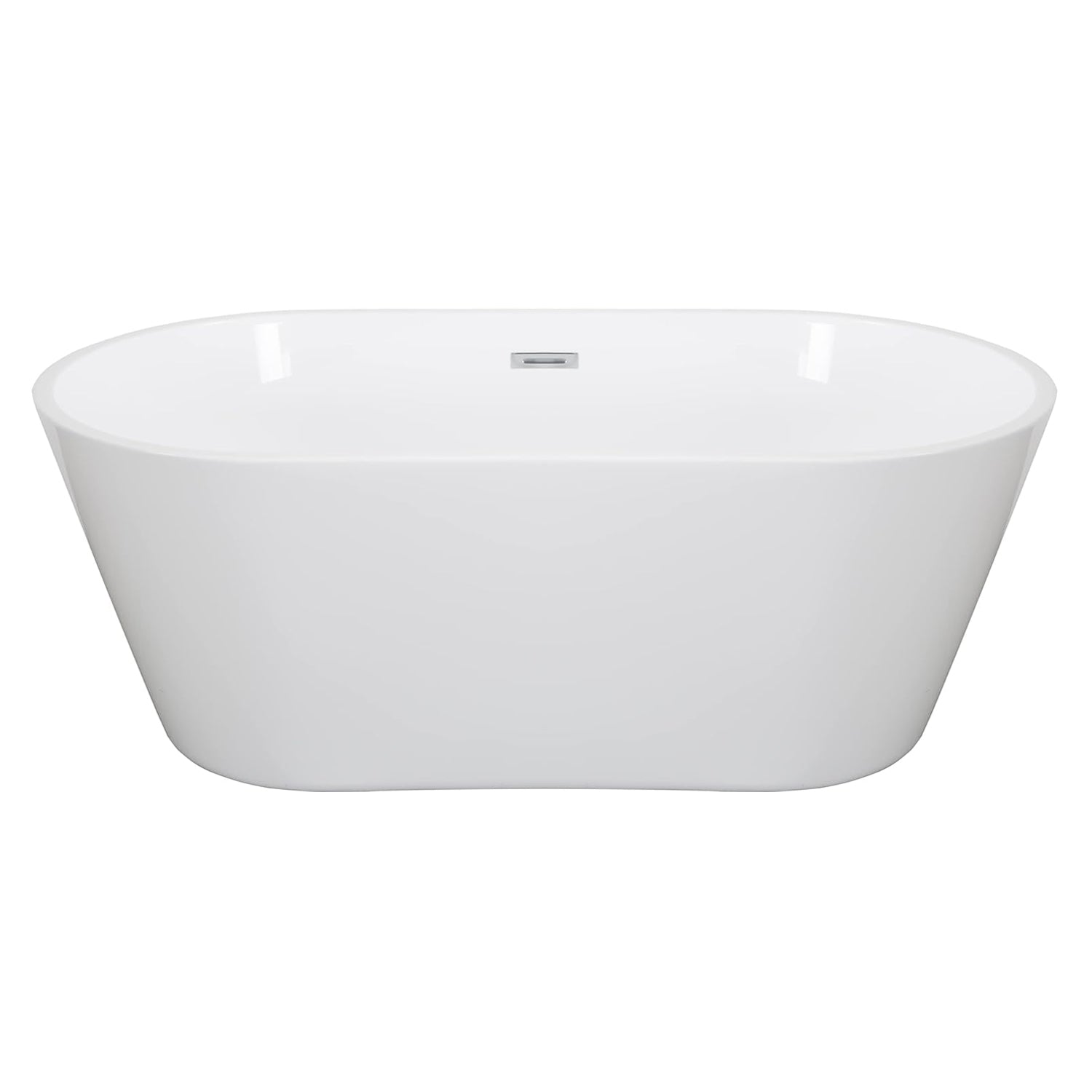 Premium 59" Modern Soaking Acrylic Standalone Freestanding Bathtub With Chrome Overflow, White (93627514)