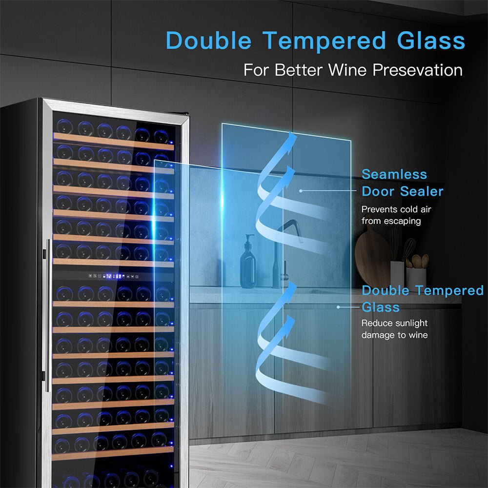 67" Large Freestanding Dual Zone Wine Bottle Cooler Refrigerator Chiller, 154 Bottles (96410372)