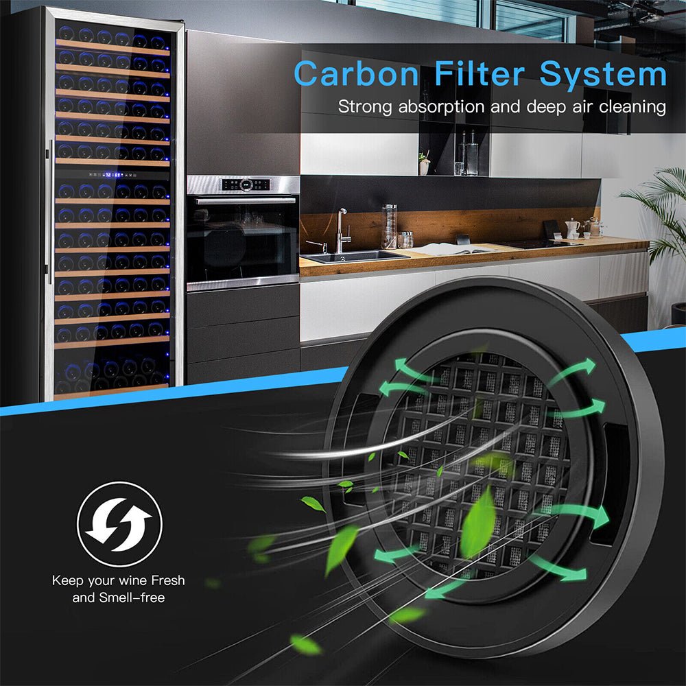 67" Large Freestanding Dual Zone Wine Bottle Cooler Refrigerator Chiller, 154 Bottles (96410372)