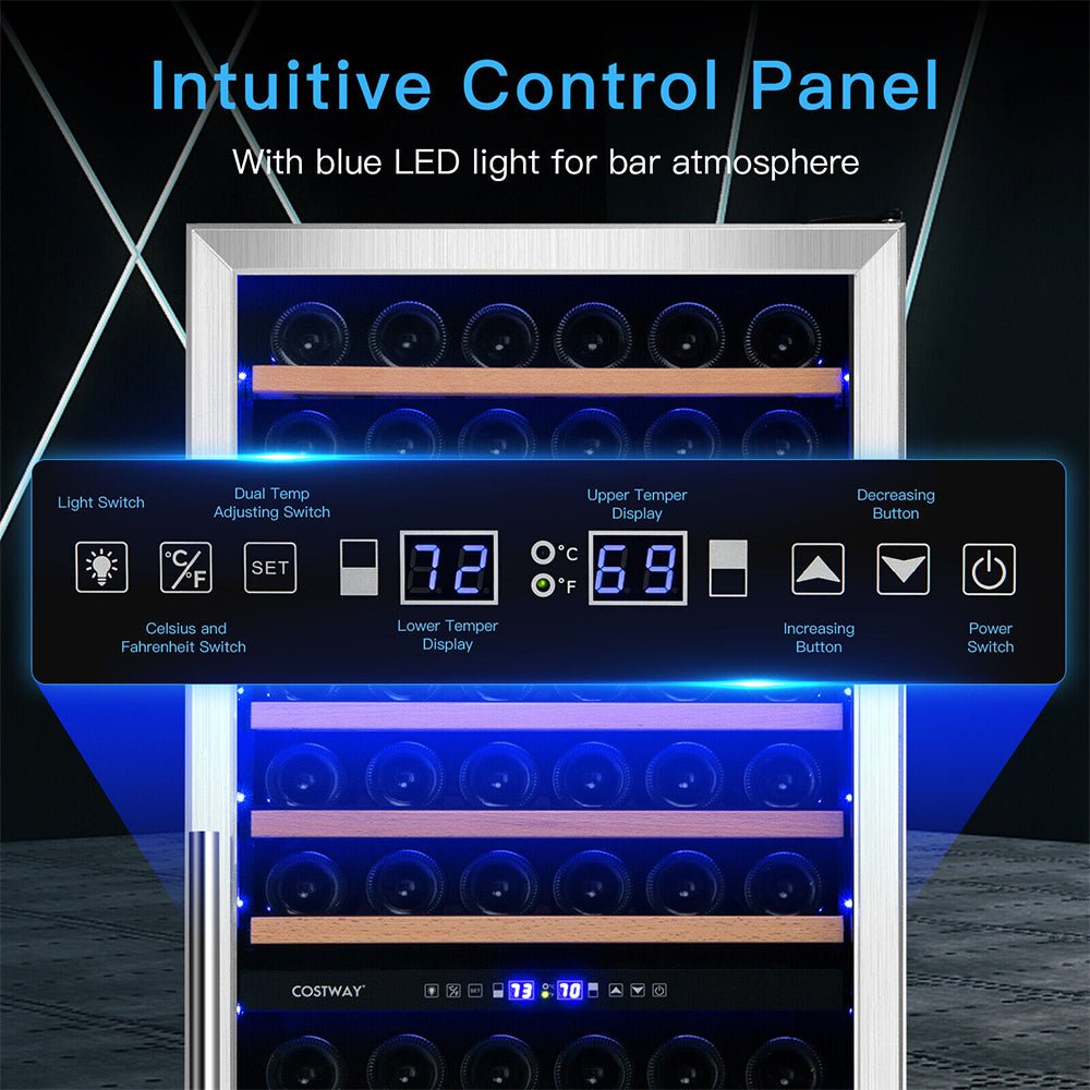 67" Large Freestanding Dual Zone Wine Bottle Cooler Refrigerator Chiller, 154 Bottles (96410372)