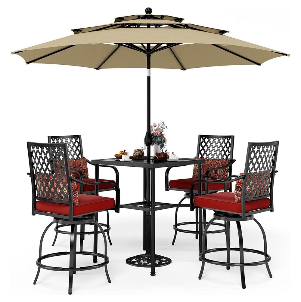 6PCS Outdoor Patio Bar Set Dining Table With Umbrella & Swivel Bar Stools - Umbrella Base NOT included (97053218)