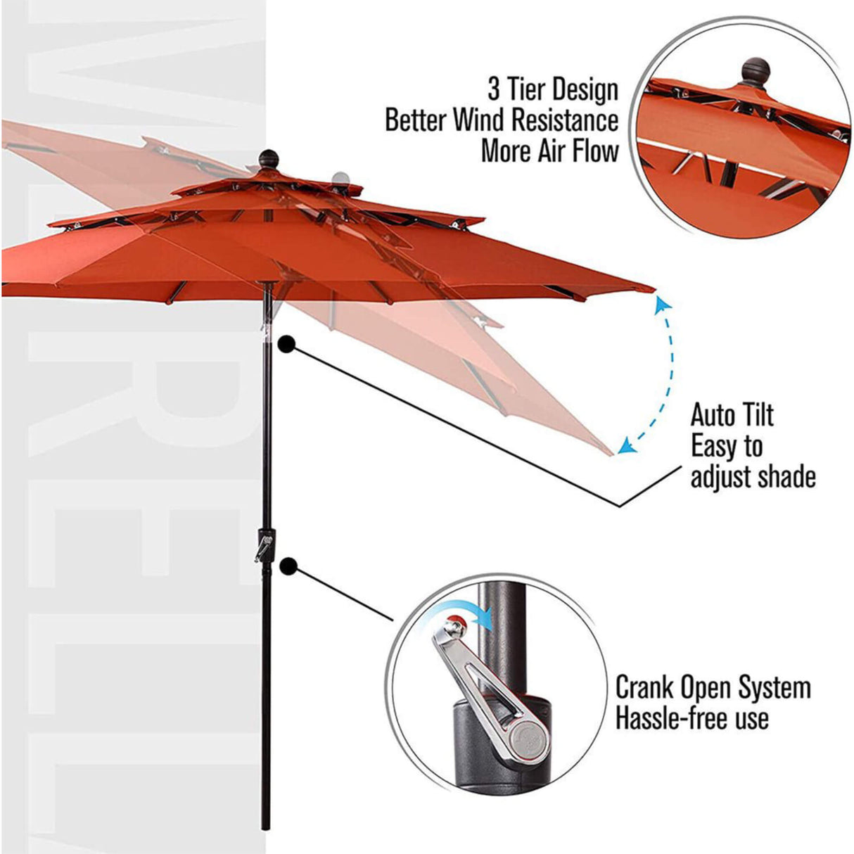 6PCS Outdoor Patio Bar Set Dining Table With Umbrella & Swivel Bar Stools - Umbrella Base NOT included (97053218)
