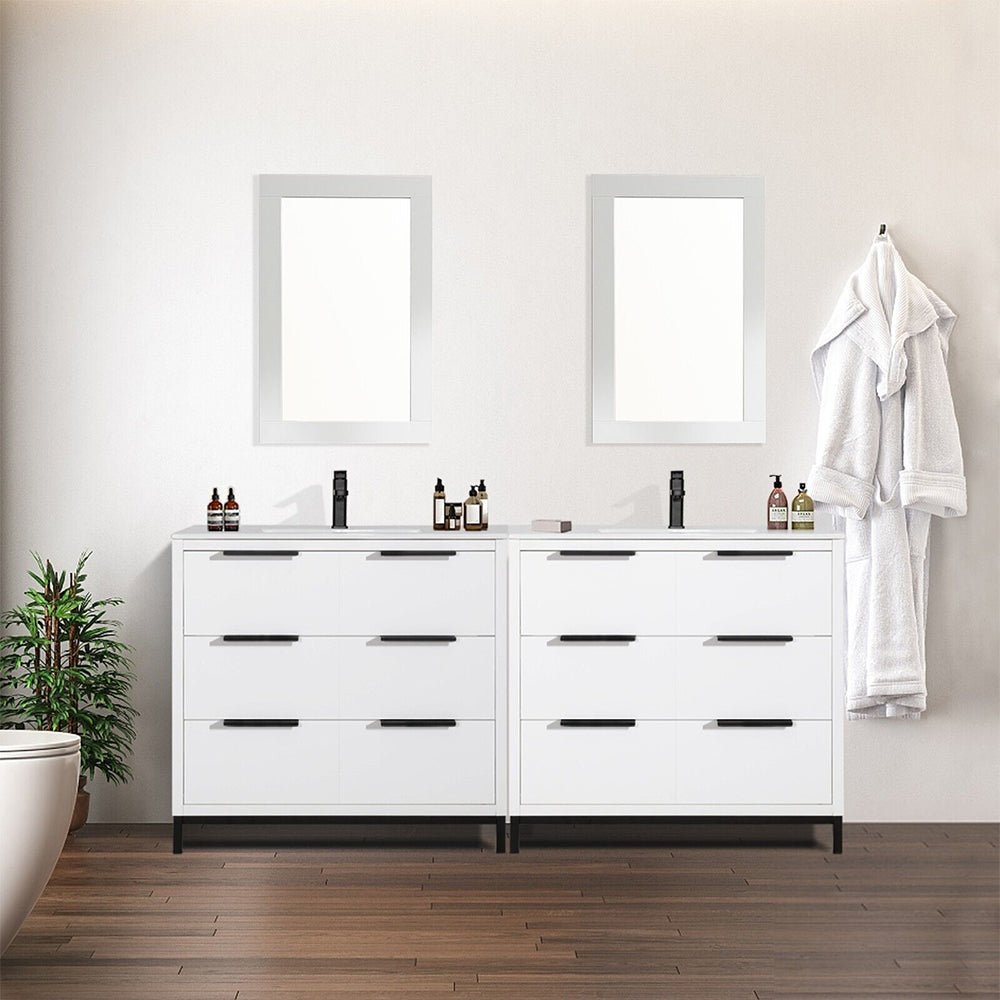72'' Bathroom Vanity Set With Ceramic Sinks And MDF Drawer Cabinets (96471852)