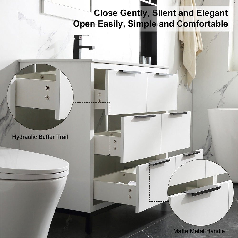 72'' Bathroom Vanity Set With Ceramic Sinks And MDF Drawer Cabinets (96471852)