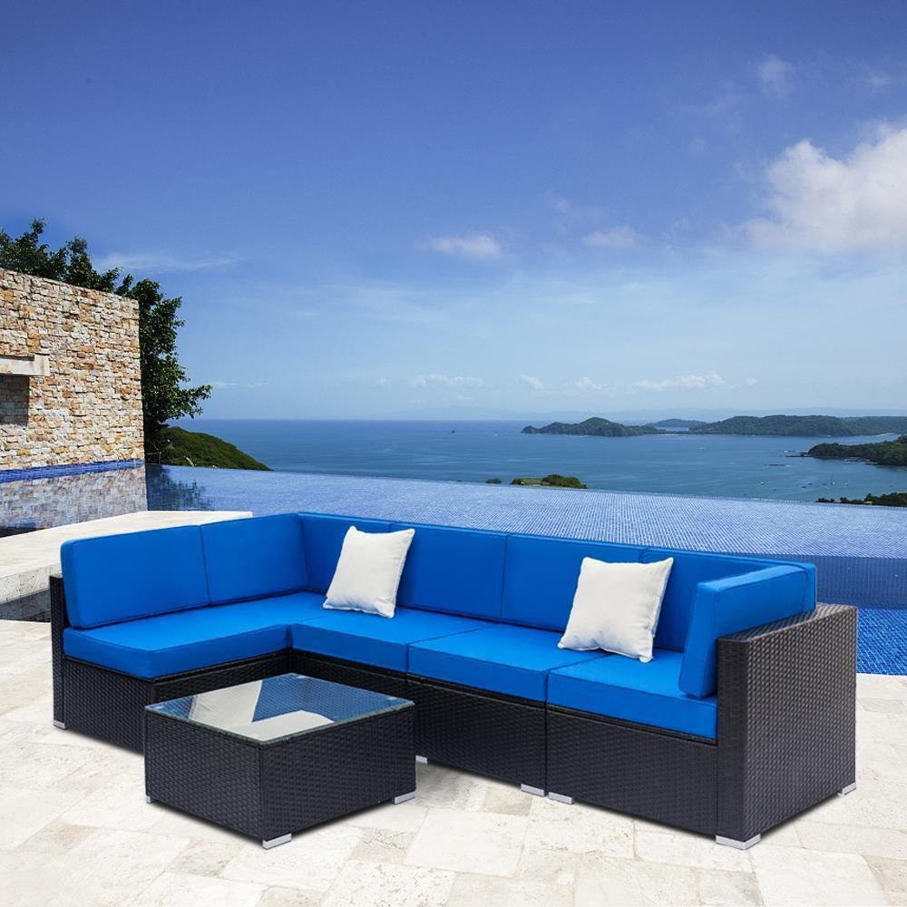 7PCS Outdoor Cushioned Patio Rattan Wicker Sofa Sectional Furniture Set (93875941)