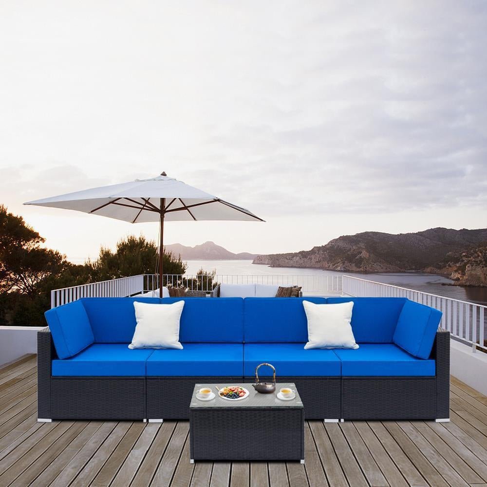 7PCS Outdoor Cushioned Patio Rattan Wicker Sofa Sectional Furniture Set (93875941)