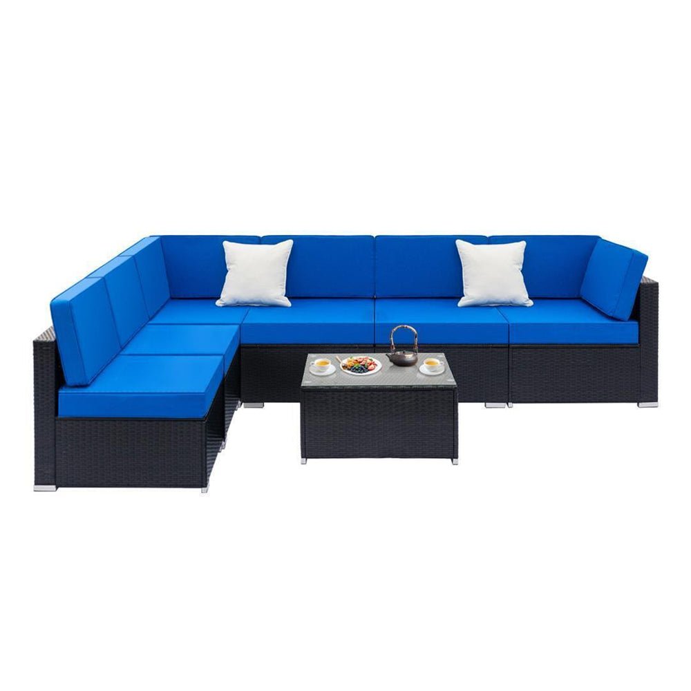 7PCS Outdoor Cushioned Patio Rattan Wicker Sofa Sectional Furniture Set (93875941)