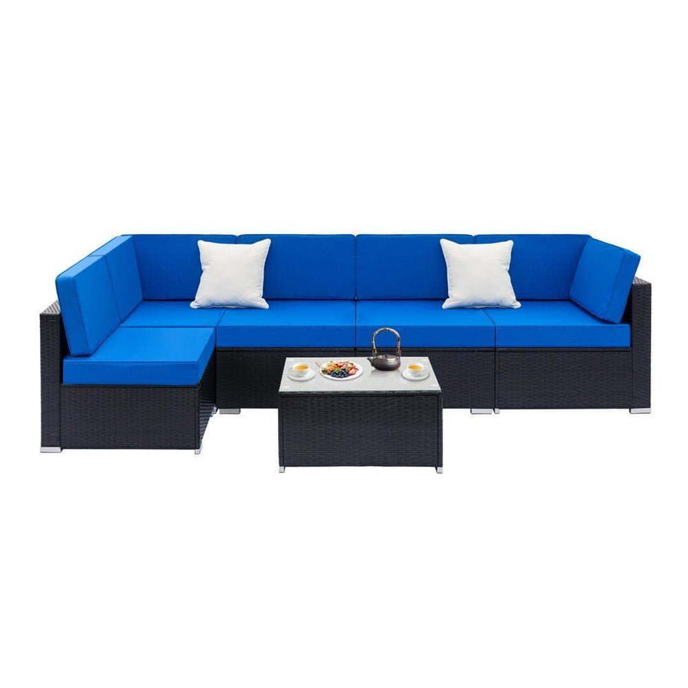 7PCS Outdoor Cushioned Patio Rattan Wicker Sofa Sectional Furniture Set (93875941)