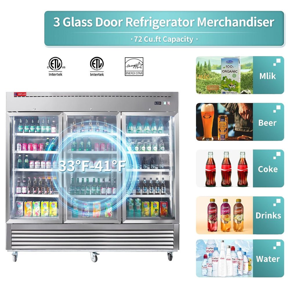 82" Commercial Stainless Steel Upright Display 3 Section Merchandiser Refrigerator (93815724)
