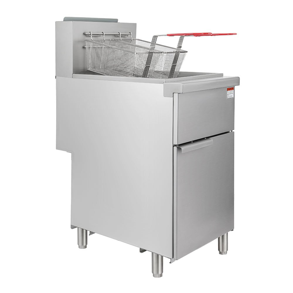 90K BTU Commercial Stainless Steel Natural Gas Powered Floor Deep Fryer With Baskets, 40-50 LBS (94753028)