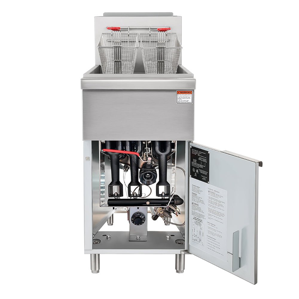90K BTU Commercial Stainless Steel Natural Gas Powered Floor Deep Fryer With Baskets, 40-50 LBS (94753028)
