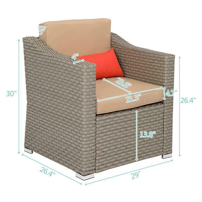 Outdoor Rattan Wicker Furniture Set W/ Sofas, Ottomans & Coffee Tables, 9PCS