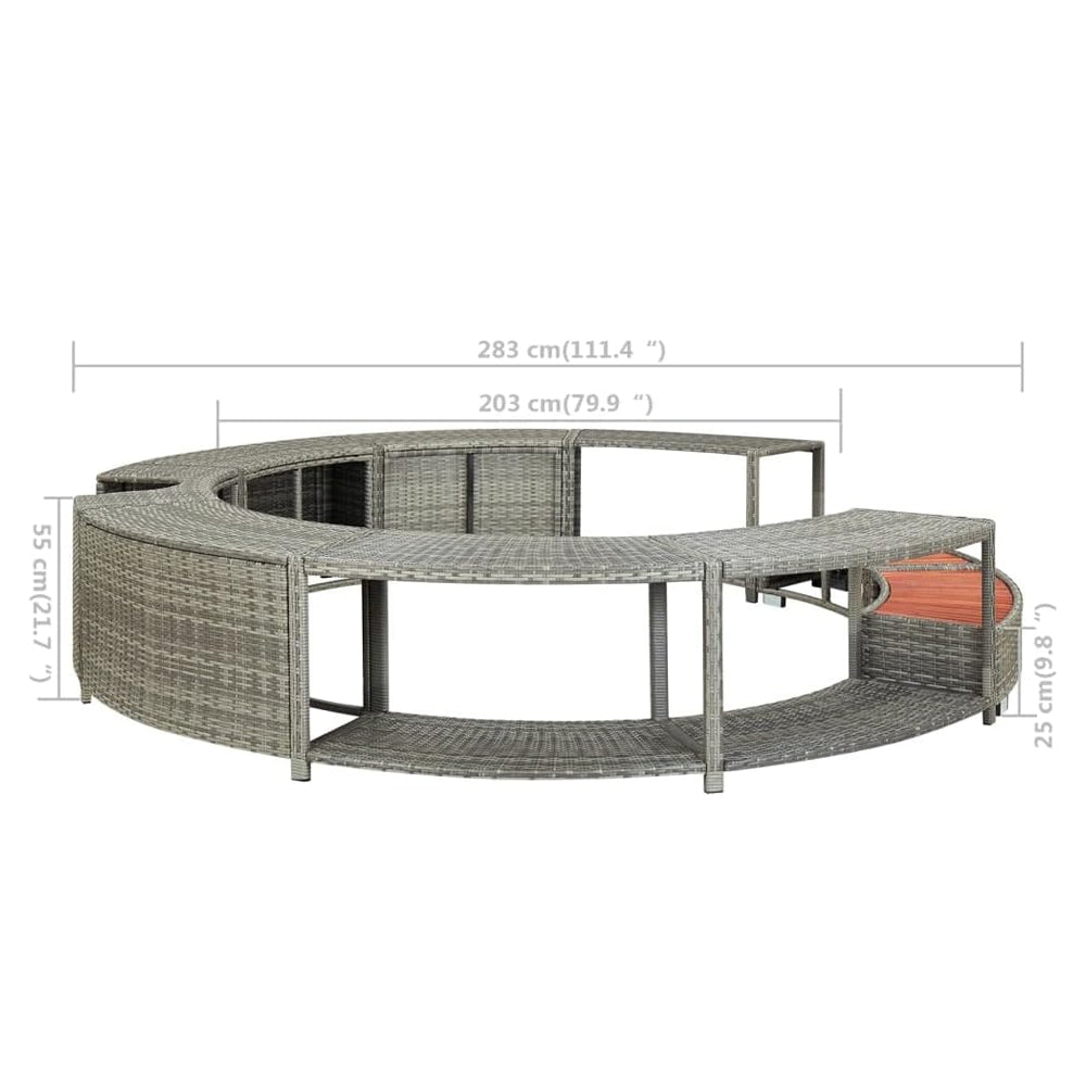 9FT Premium Round Outdoor Rattan Hot Tub Surround Frame With Storage Compartment, Gray (96315274)