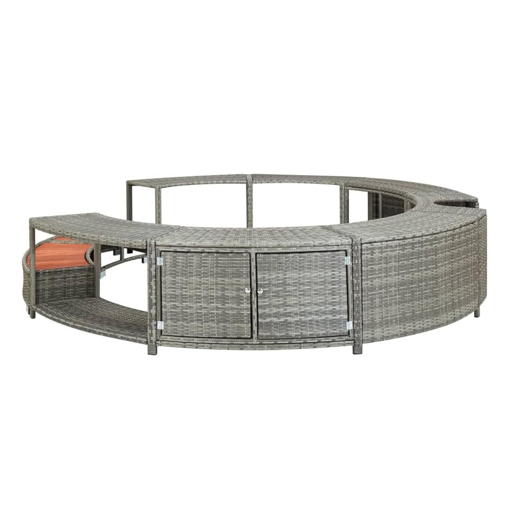 9FT Premium Round Outdoor Rattan Hot Tub Surround Frame With Storage Compartment, Gray (96315274)