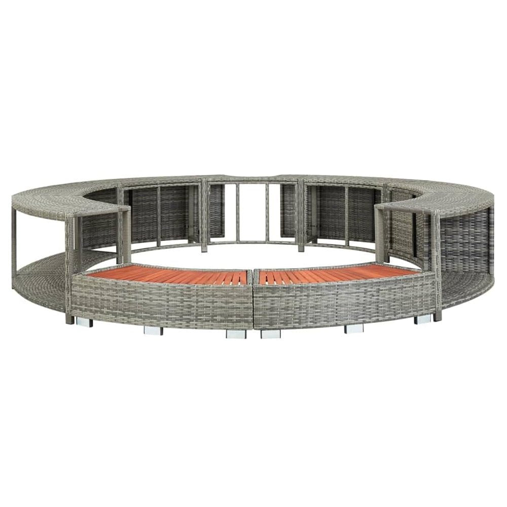 9FT Premium Round Outdoor Rattan Hot Tub Surround Frame With Storage Compartment, Gray (96315274)
