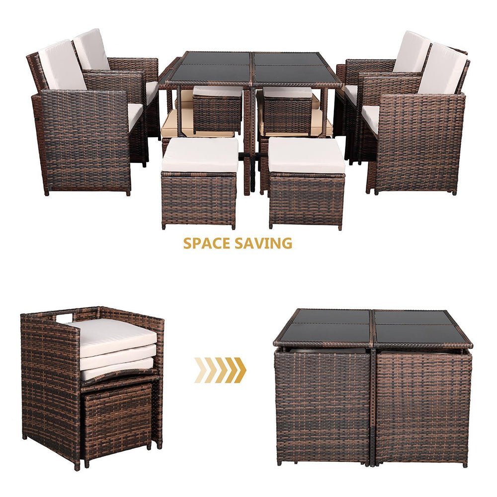 9PCS Outdoor Patio Sectional Wicker Rattan Furniture Set W/ Tempered Glass Table (98457316)