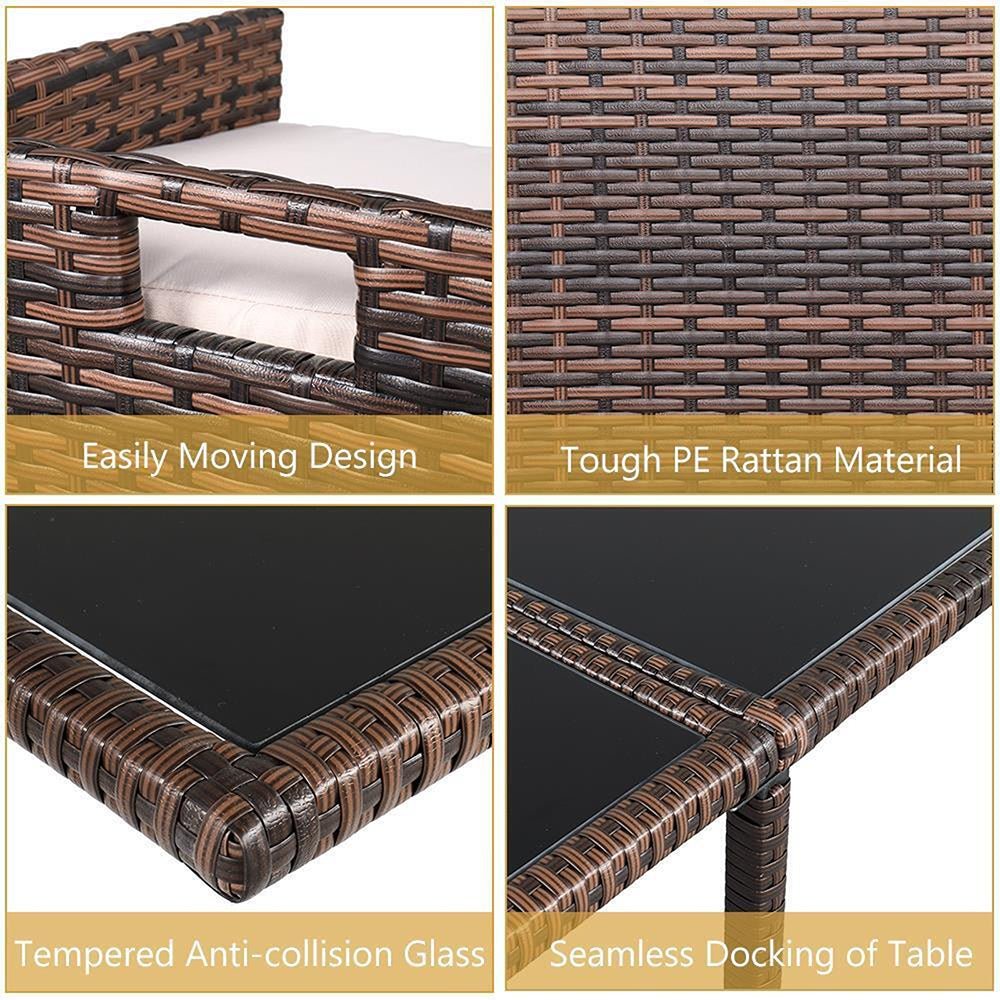 9PCS Outdoor Patio Sectional Wicker Rattan Furniture Set W/ Tempered Glass Table (98457316)