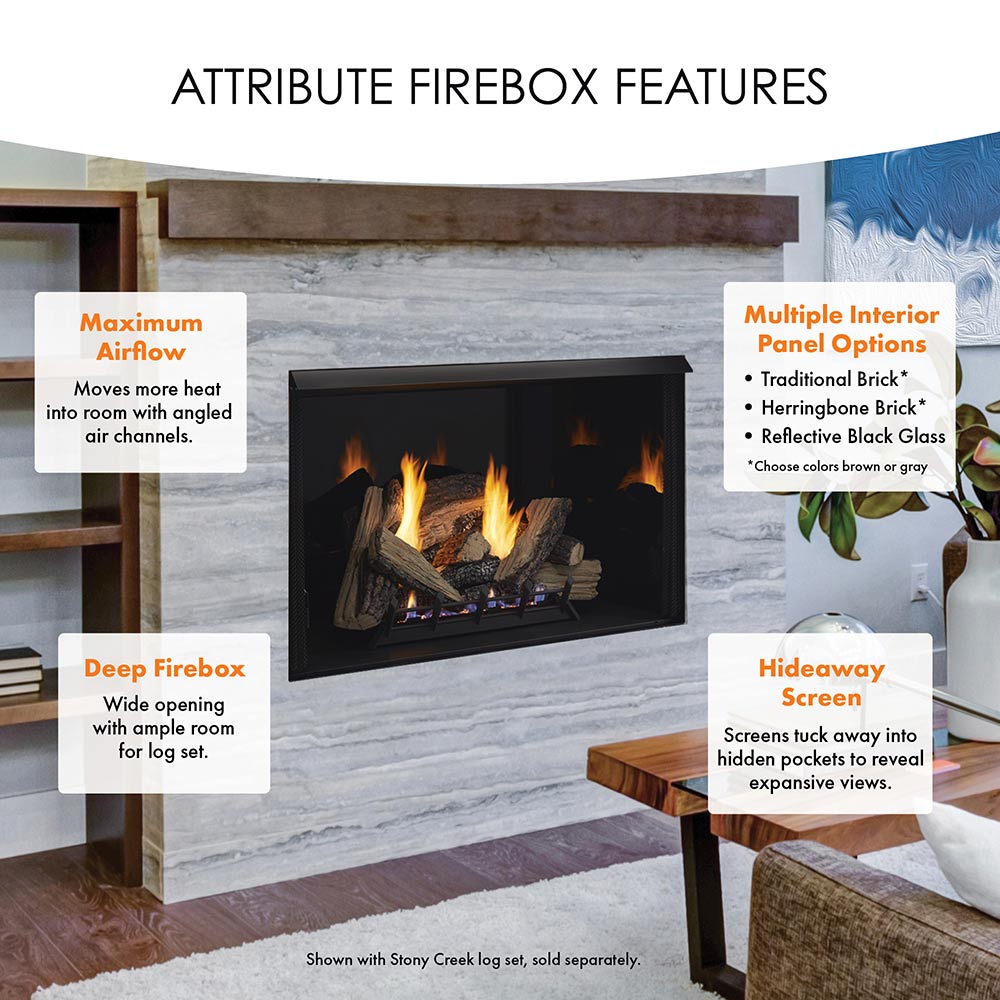 Monessen 42" Attribute Universal Circulating Vent-Free Firebox with Radiant Face and Multitonal Reversible Interior Panels