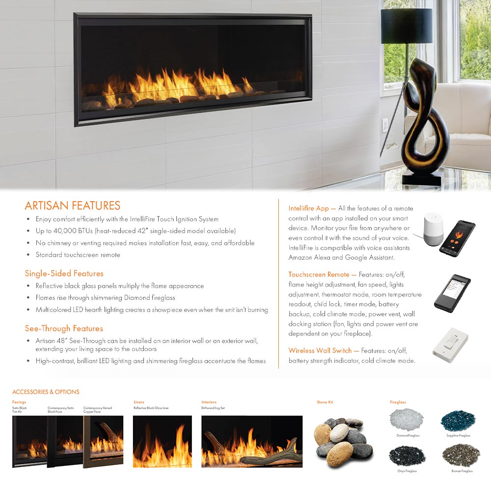 Monessen 48" Artisan Double-Sided Vent-Free Linear Gas Fireplace with IPI Plus Electronic Ignition