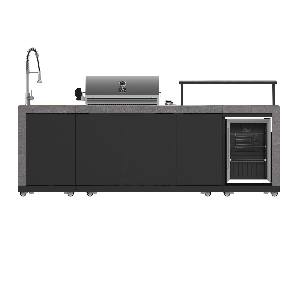 Forno Rimini Outdoor Kitchen 30" BBQ – 62,600 BTU, 3 Burners, Beverage Center, Black Cabinets & Gray Sintered Stone Countertop