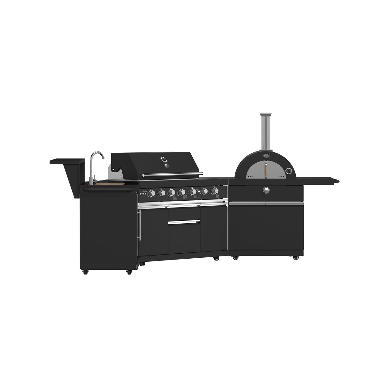 Forno All’Aperto Outdoor Kitchen – 87,600 BTU, 4 Burners, Infrared Burners, Pizza Oven, Black Countertops, Bar & Beverage Center