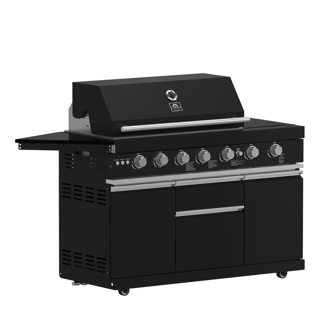 Forno All’Aperto Outdoor Kitchen – 87,600 BTU, 4 Burners, Infrared Burners, Pizza Oven, Black Countertops, Bar & Beverage Center