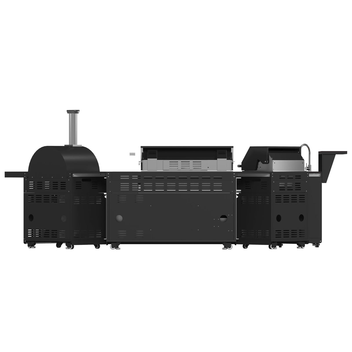 Forno All’Aperto Outdoor Kitchen in Black – 99,600 BTU, 5 Burners, Infrared Burners, Pizza Oven, Sink, Bar & Beverage Center