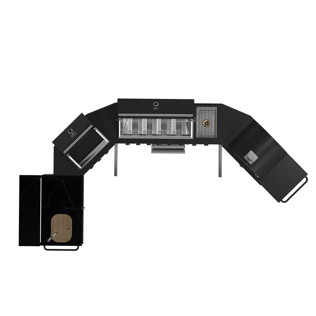 Forno All’Aperto Outdoor Kitchen in Black – 99,600 BTU, 5 Burners, Infrared Burners, Pizza Oven, Sink, Bar & Beverage Center