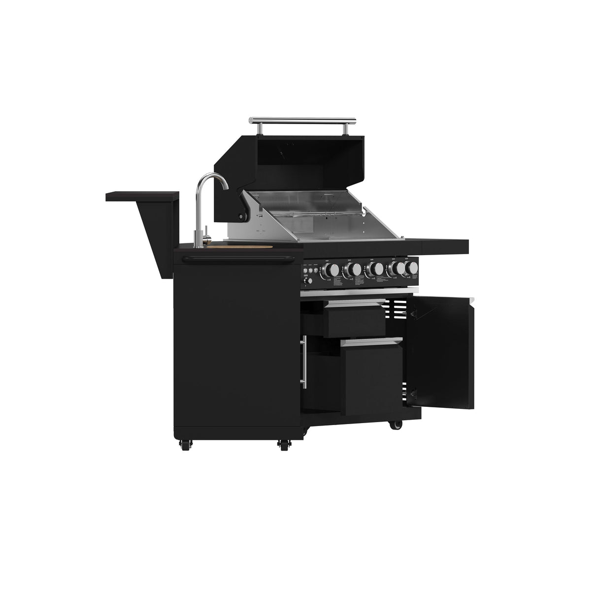 Forno All’Aperto Outdoor Kitchen – 62,600 BTU, 3 Burners, Infrared Burners, Black Countertops, Bar & Beverage Center