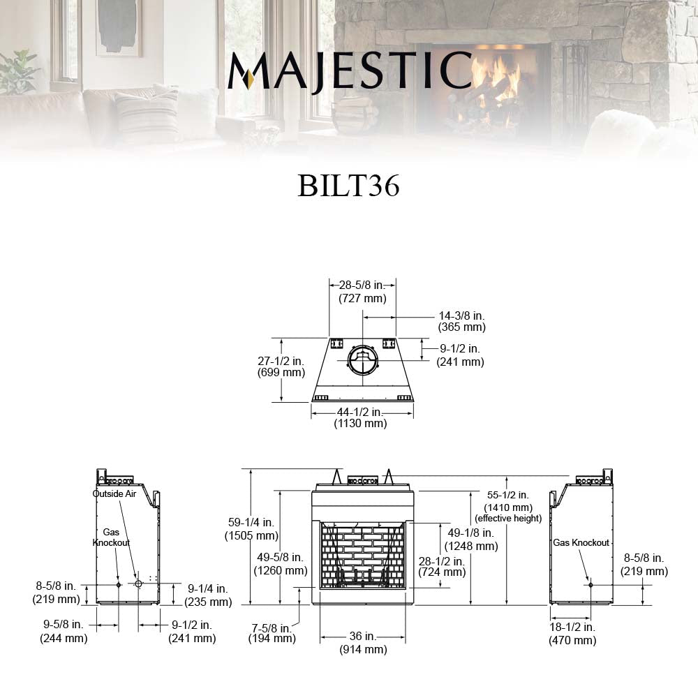 Majestic 36" Biltmore Radiant Wood Burning Fireplace