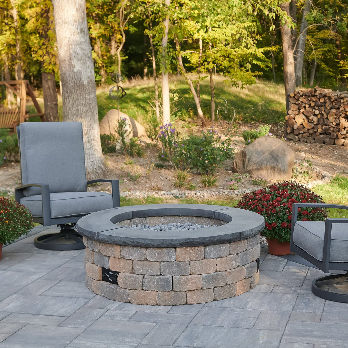 The Outdoor Greatroom Bronson Block Round Gas Fire Pit Kit - BRON52-K