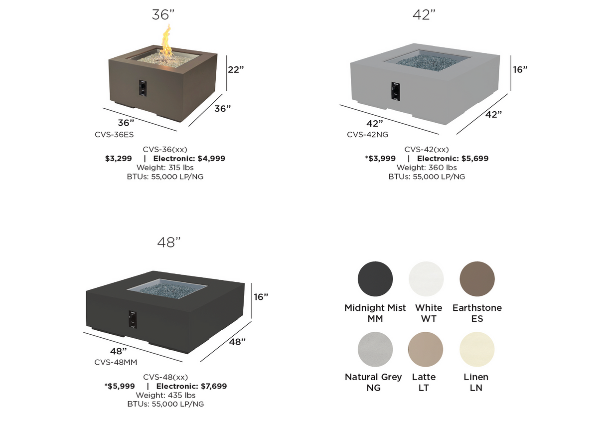The Outdoor Greatroom Cove 42" Concrete Square Gas Fire Pit Table - CVS-42ES