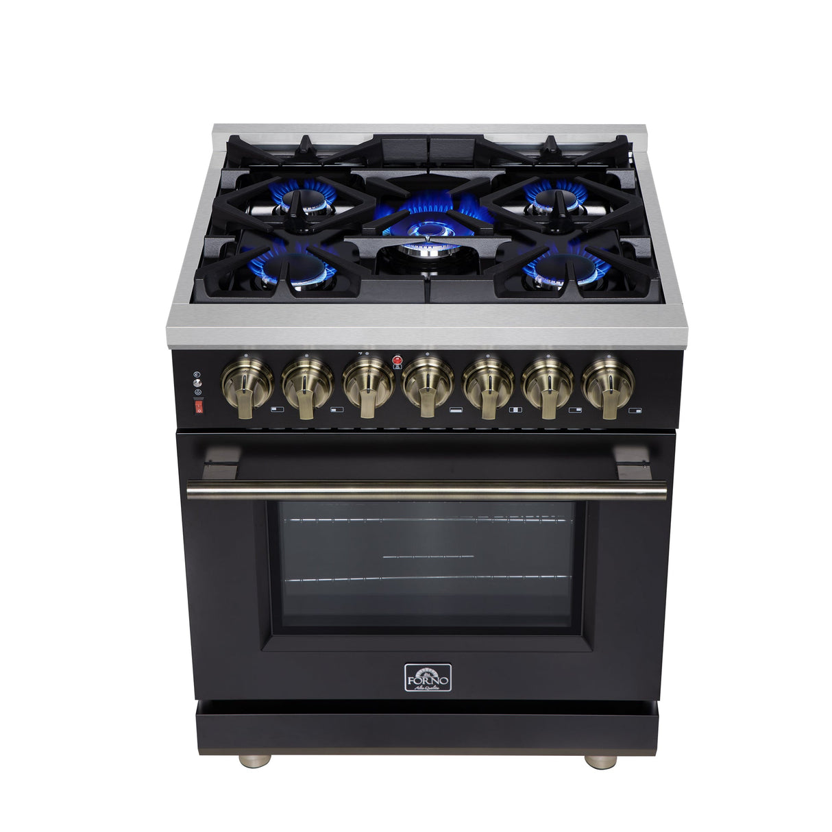 Forno Massimo Freestanding Dual Fuel Range with Antique Brass Accessories, Convection Oven