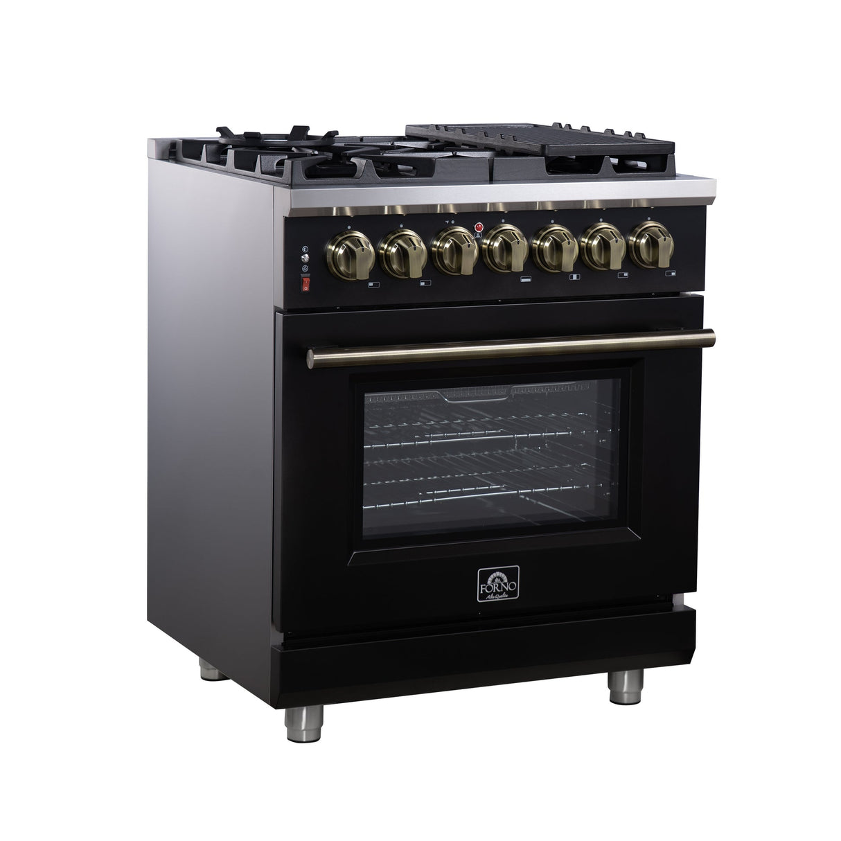 Forno Massimo Freestanding Dual Fuel Range with Antique Brass Accessories, Convection Oven