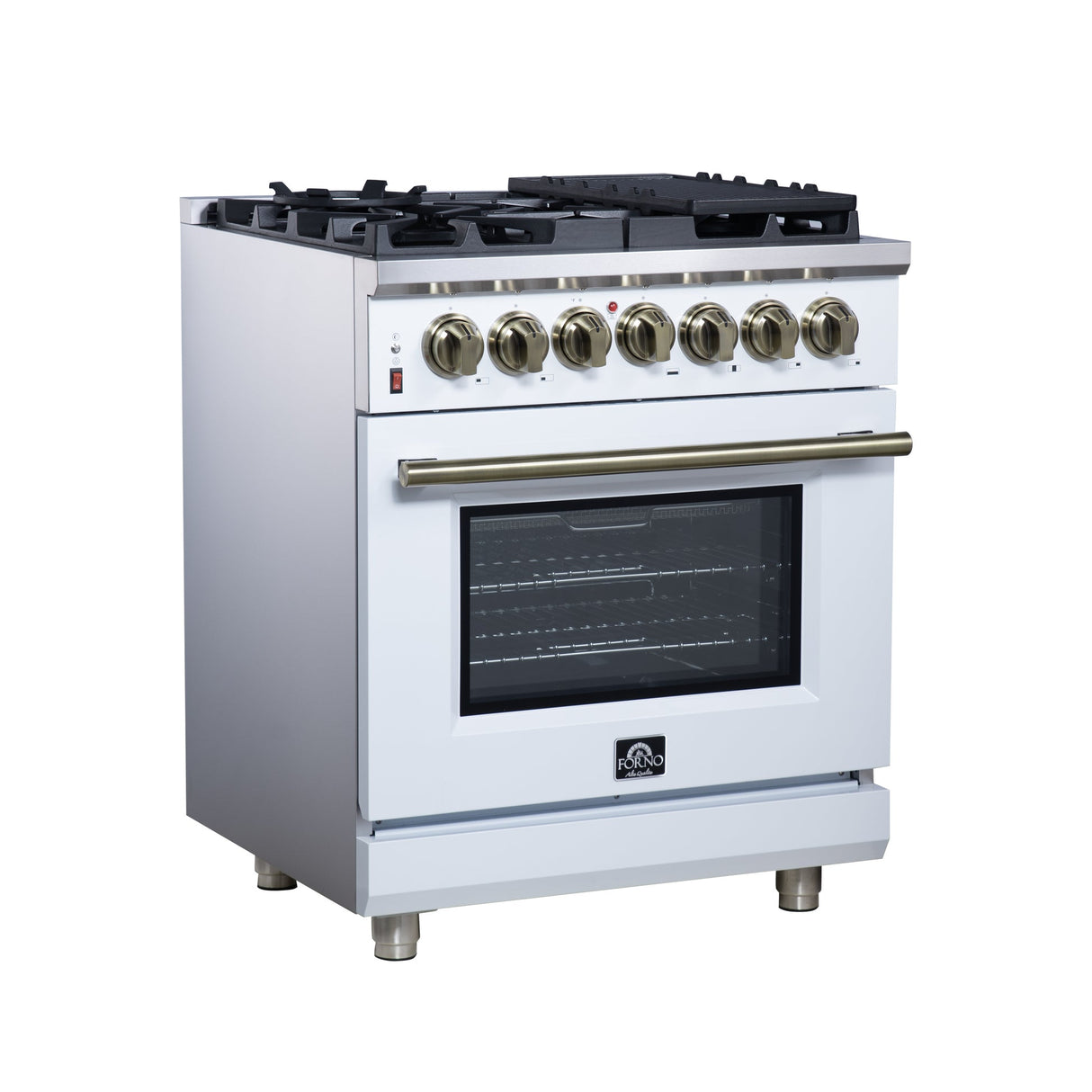 Forno Massimo Freestanding Dual Fuel Range with Antique Brass Accessories, Convection Oven