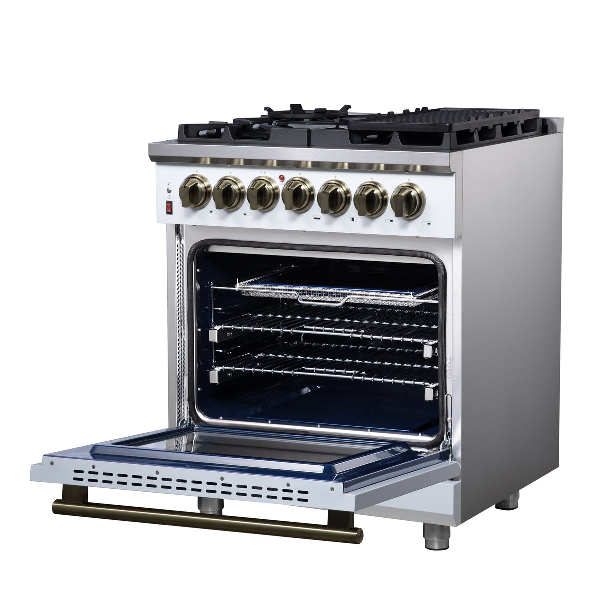 Forno Massimo Freestanding Dual Fuel Range with Antique Brass Accessories, Convection Oven