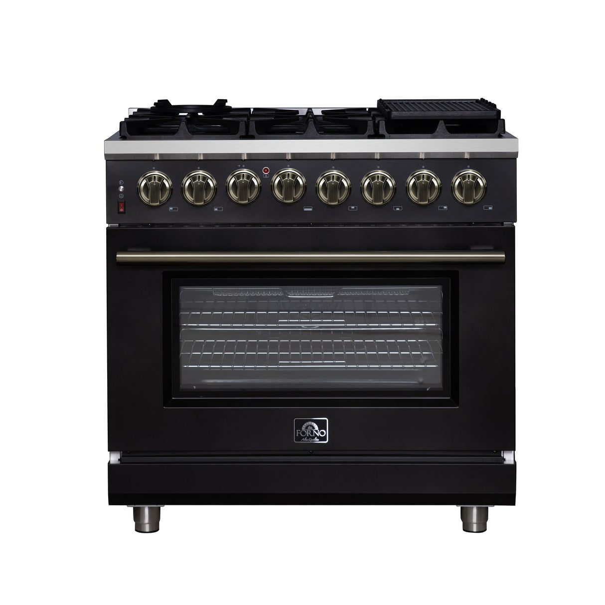 Forno Massimo Freestanding Dual Fuel Range with Antique Brass Accessories, Convection Oven