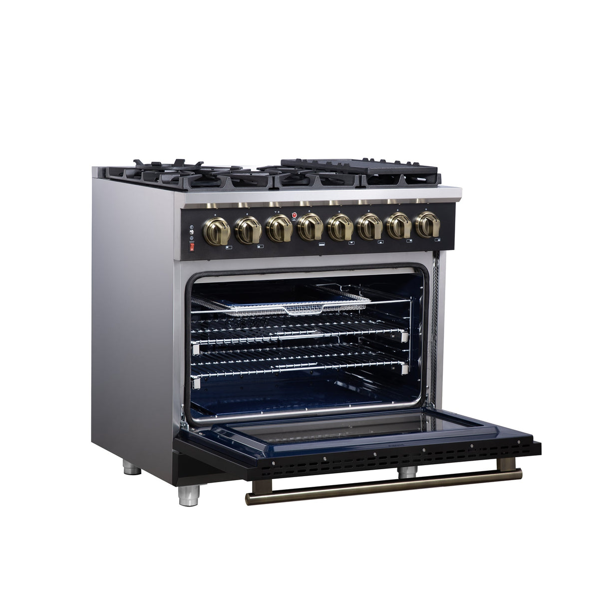 Forno Massimo Freestanding Dual Fuel Range with Antique Brass Accessories, Convection Oven