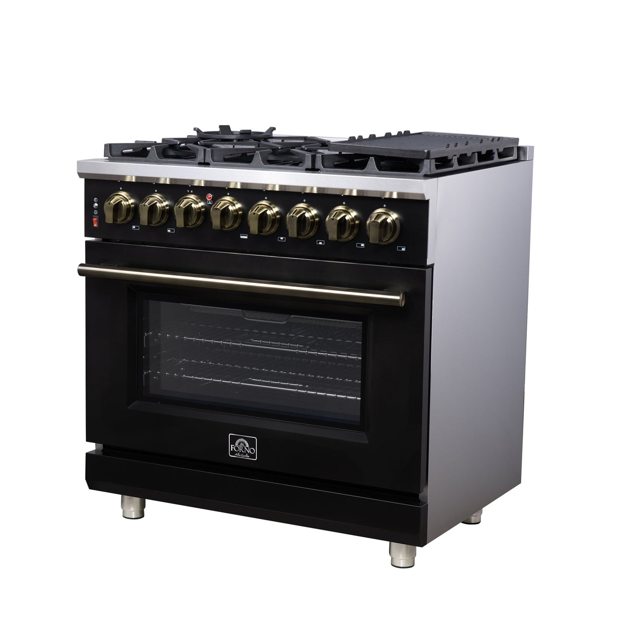 Forno Massimo Freestanding Dual Fuel Range with Antique Brass Accessories, Convection Oven
