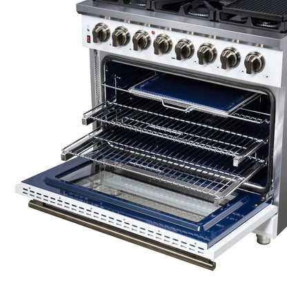 Forno Massimo Freestanding Dual Fuel Range with Antique Brass Accessories, Convection Oven