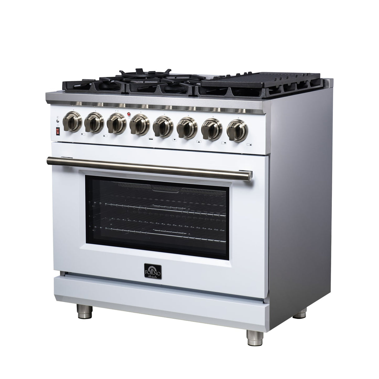 Forno Massimo Freestanding Dual Fuel Range with Antique Brass Accessories, Convection Oven