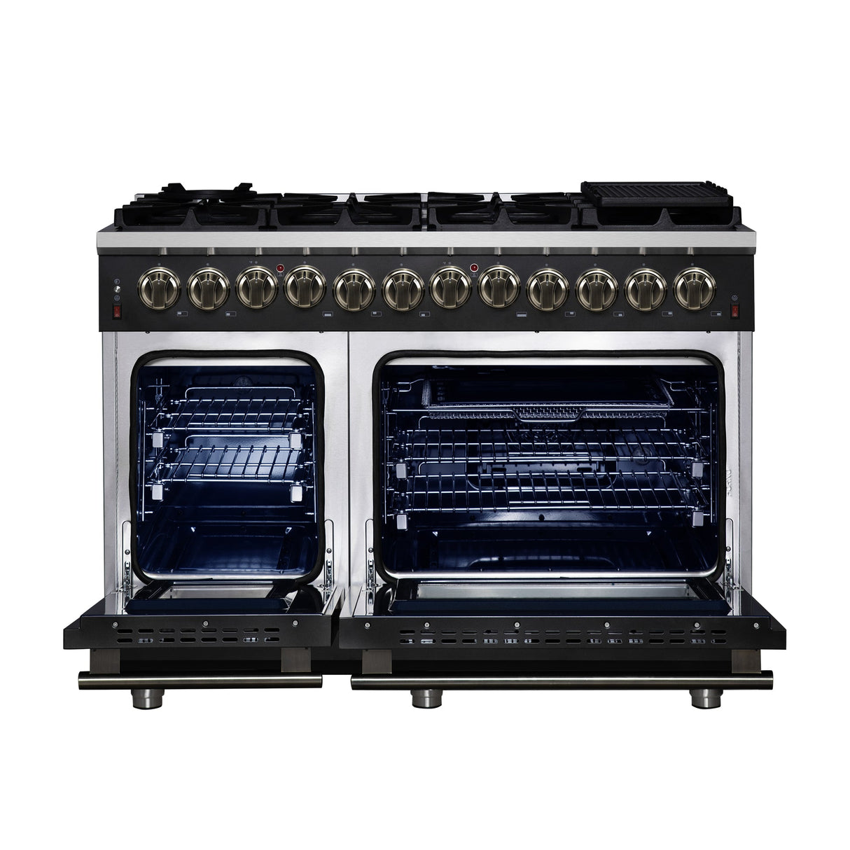 Forno Massimo Freestanding Dual Fuel Range with Antique Brass Accessories, Convection Oven