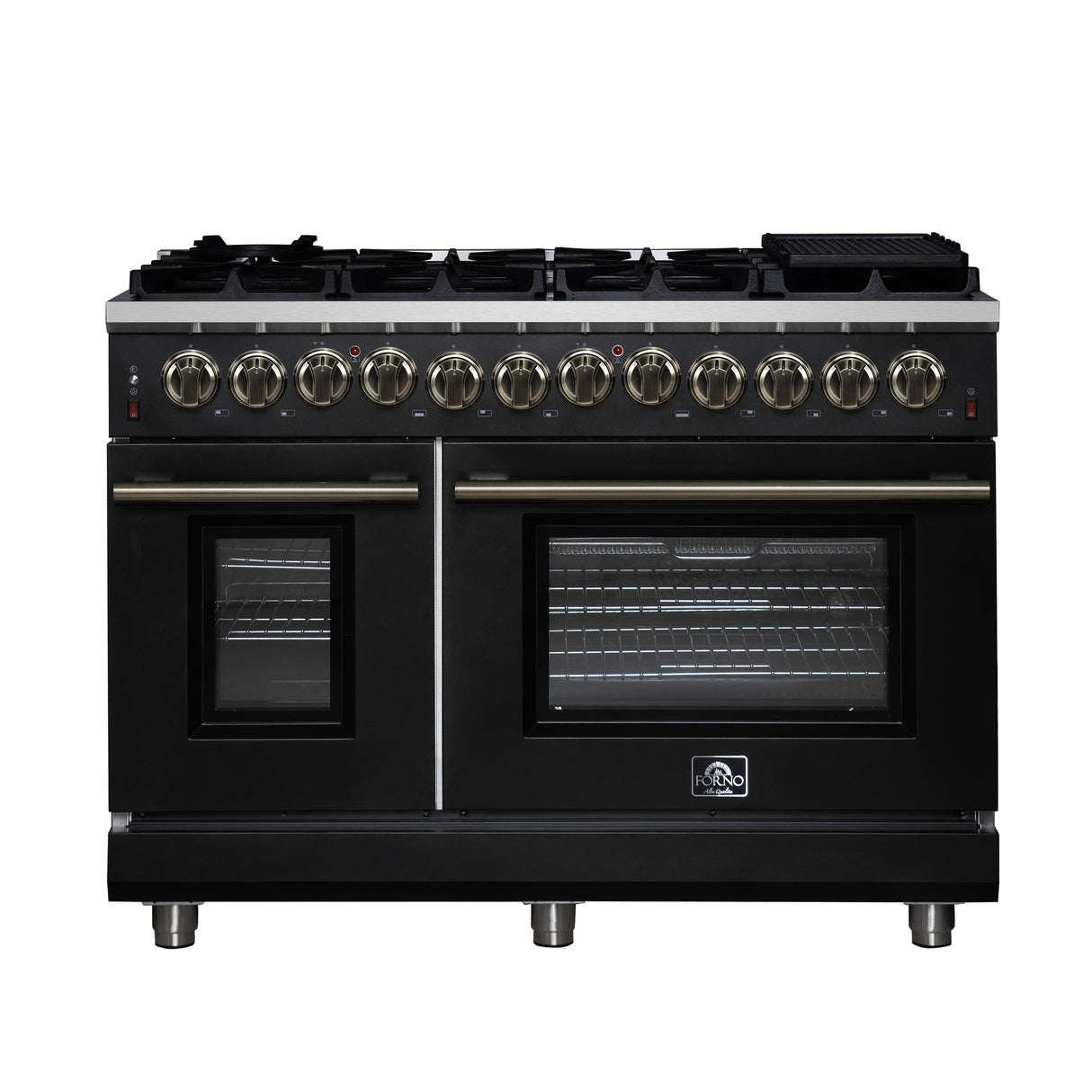 Forno Massimo Freestanding Dual Fuel Range with Antique Brass Accessories, Convection Oven