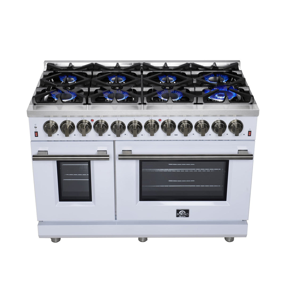 Forno Massimo Freestanding Dual Fuel Range with Antique Brass Accessories, Convection Oven