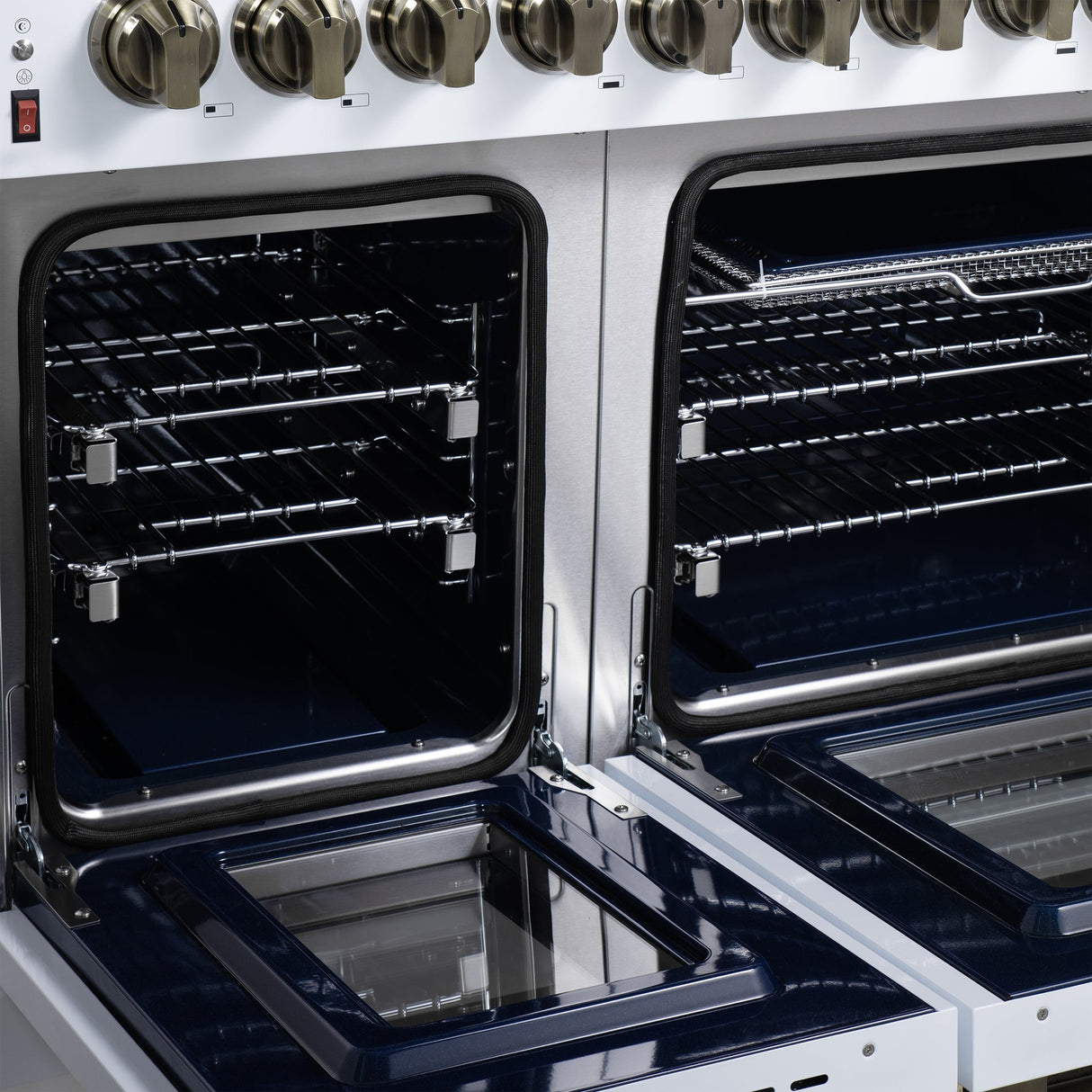 Forno Massimo Freestanding Dual Fuel Range with Antique Brass Accessories, Convection Oven