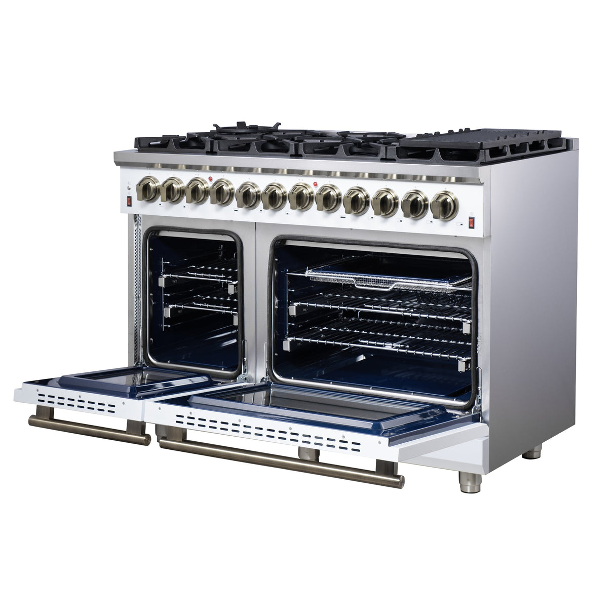 Forno Massimo Freestanding Dual Fuel Range with Antique Brass Accessories, Convection Oven