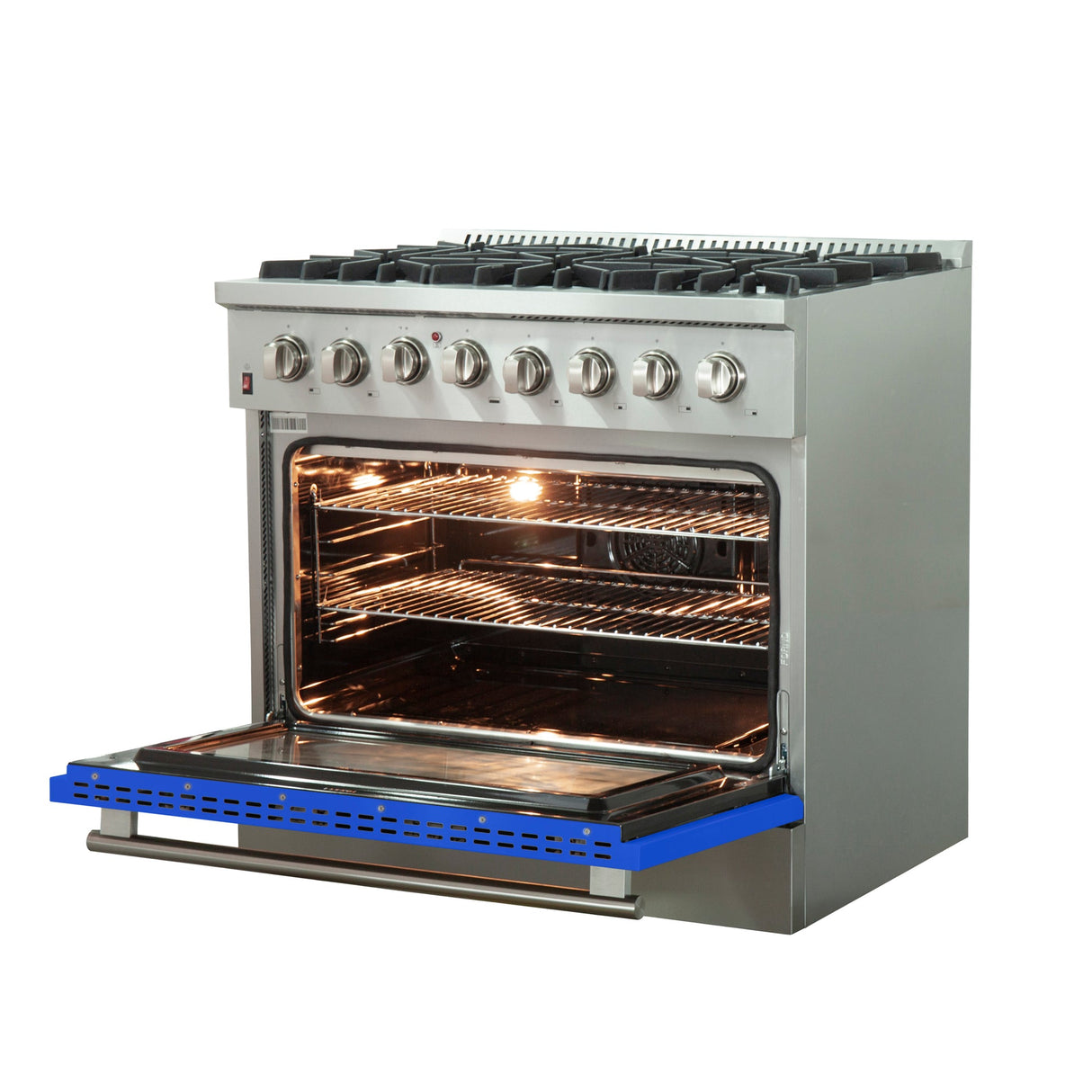 Forno Galiano 36-Inch Freestanding Dual Fuel Range with Double Convection Ovens, Blue Door